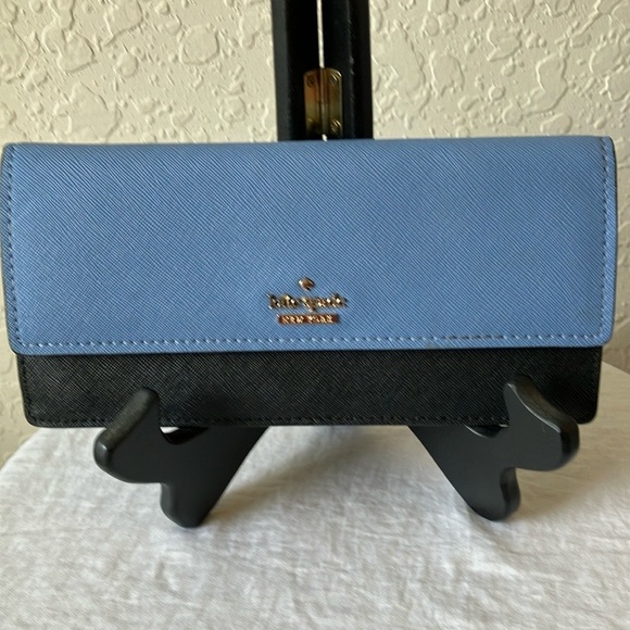 Kate Spade: Blue & Black Wallet - 10 card slots- coin area- Gold tone - Picture 1 of 16